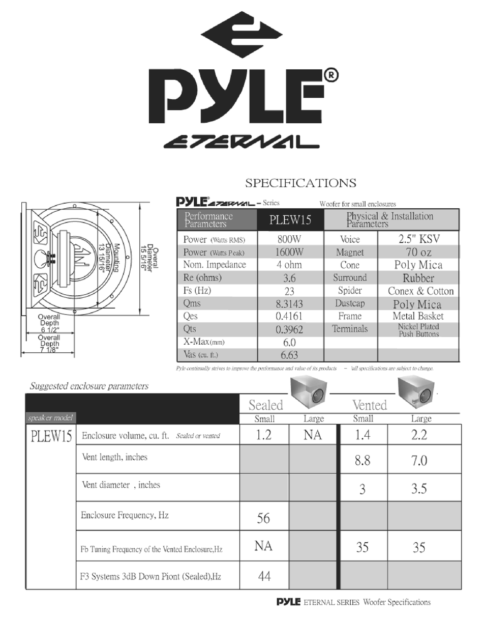 PYLE PLEW12 SPECIFICATIONS Pdf Download ManualsLib