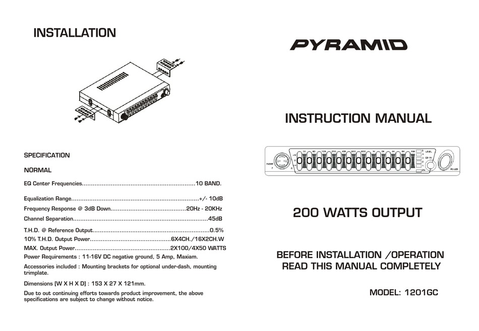 PYRAMID 1201GC INSTRUCTION MANUAL Pdf 