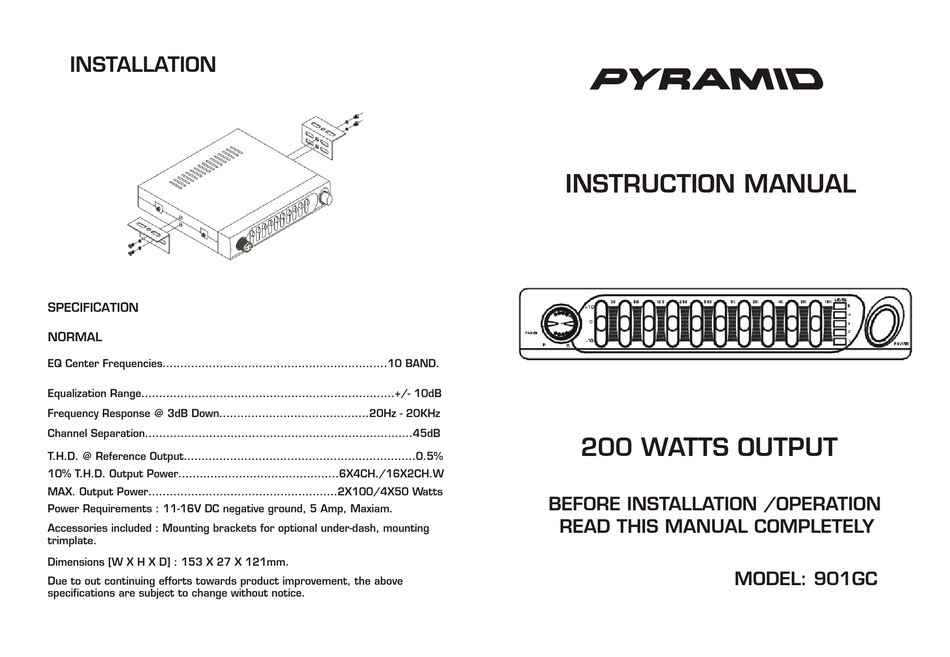 PYRAMID 901GC INSTRUCTION MANUAL Pdf 