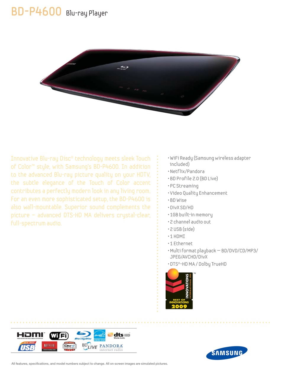 SAMSUNG BDP4600 SPECIFICATIONS Pdf Download ManualsLib