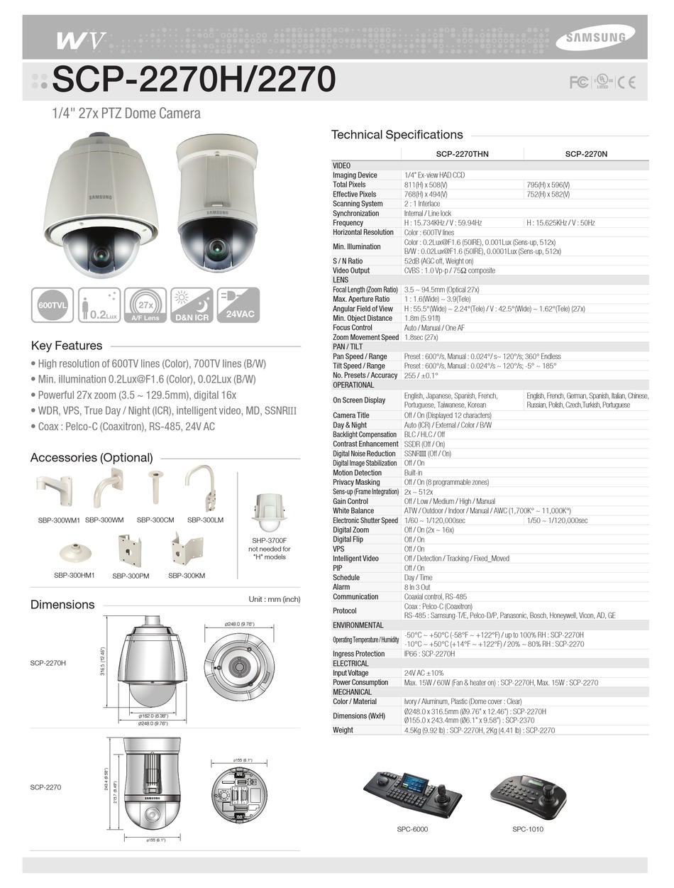 Samsung Techwin SCP-2370H Data Sheet