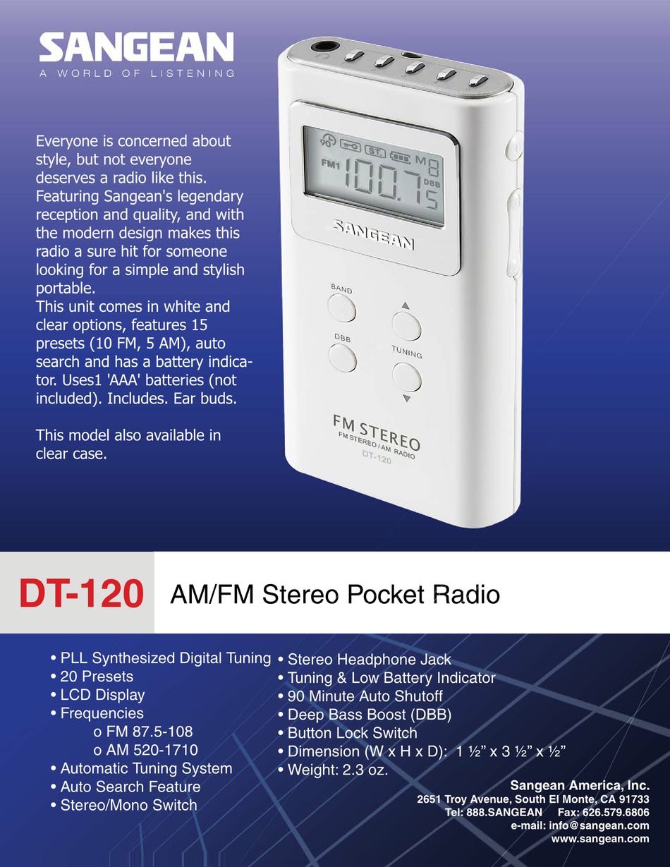 SANGEAN DT120 FEATURES Pdf Download ManualsLib