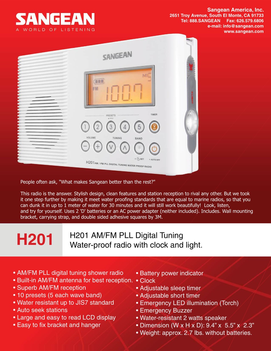 SANGEAN H201 SPECIFICATIONS Pdf Download ManualsLib