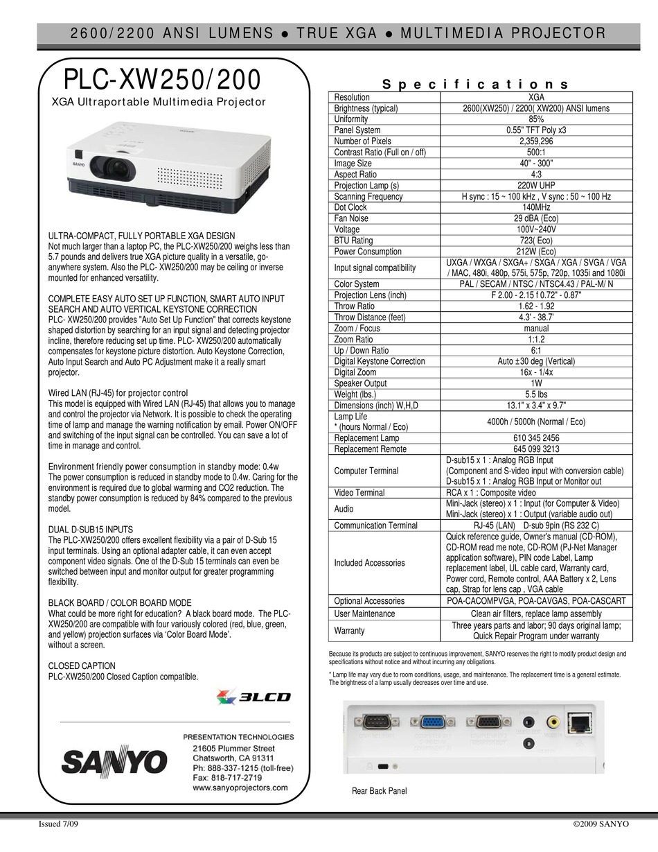 sanyo plc xw200 projector