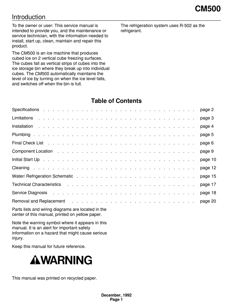 SCOTSMAN CM500 USER MANUAL Pdf Download ManualsLib