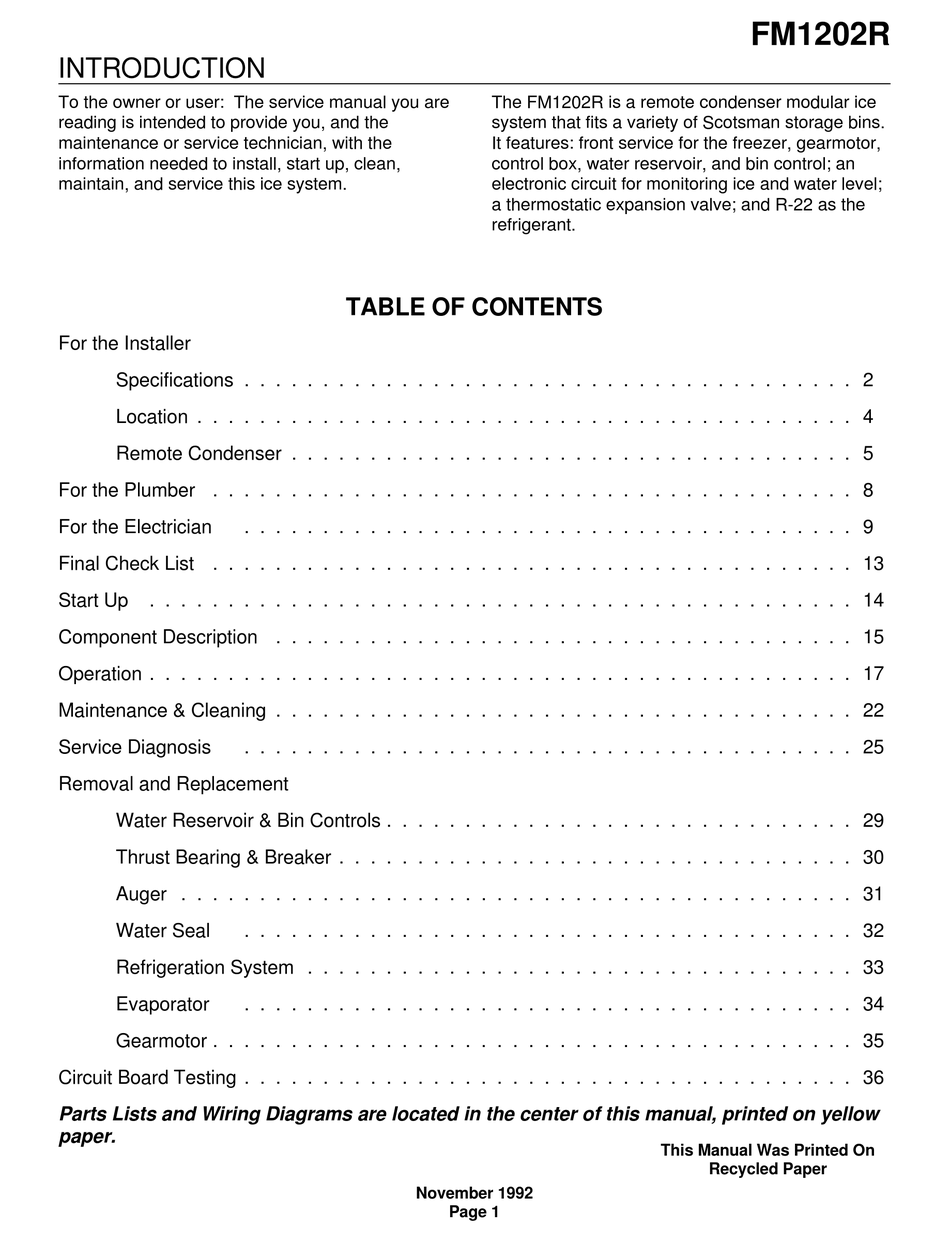 SCOTSMAN FM1202R SERVICE MANUAL Pdf Download ManualsLib