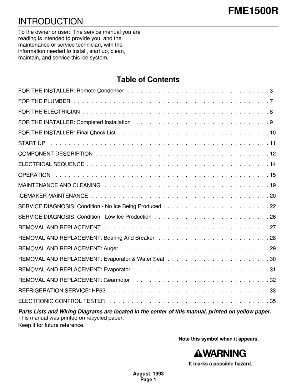 SCOTSMAN FME1500R SERVICE MANUAL Pdf Download ManualsLib