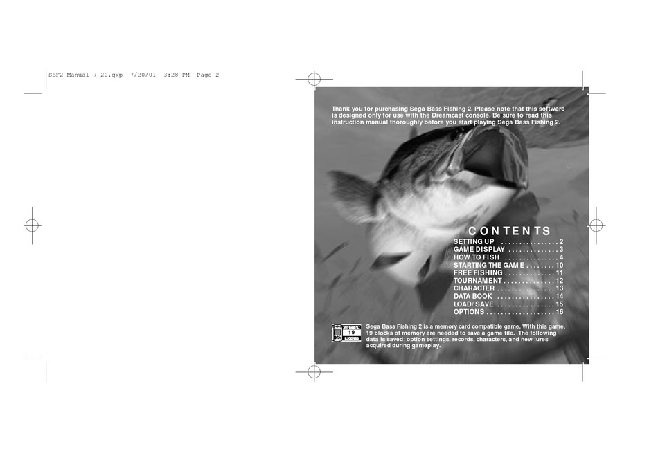 Data Book; Load/Save - Sega Bass Fishing 2 Instruction Manual