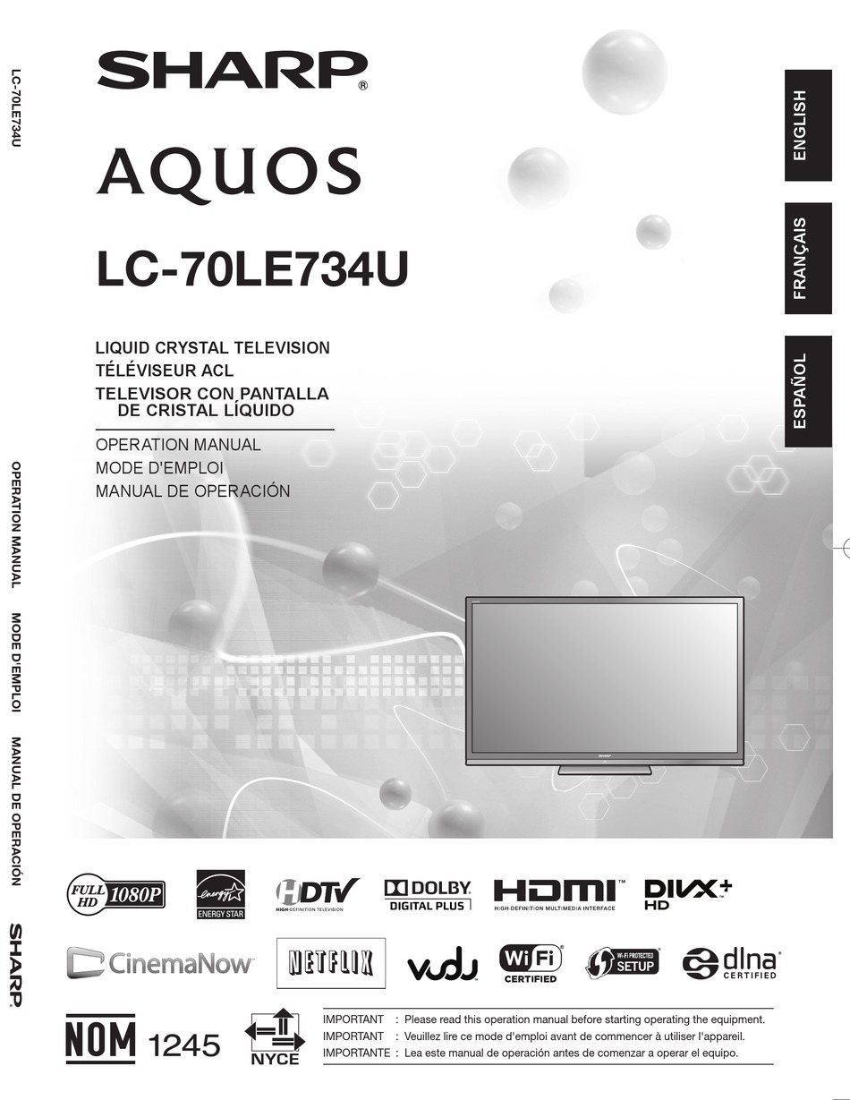 Sharp Aquos Lc 70le734u Operation Manual Pdf Download Manualslib