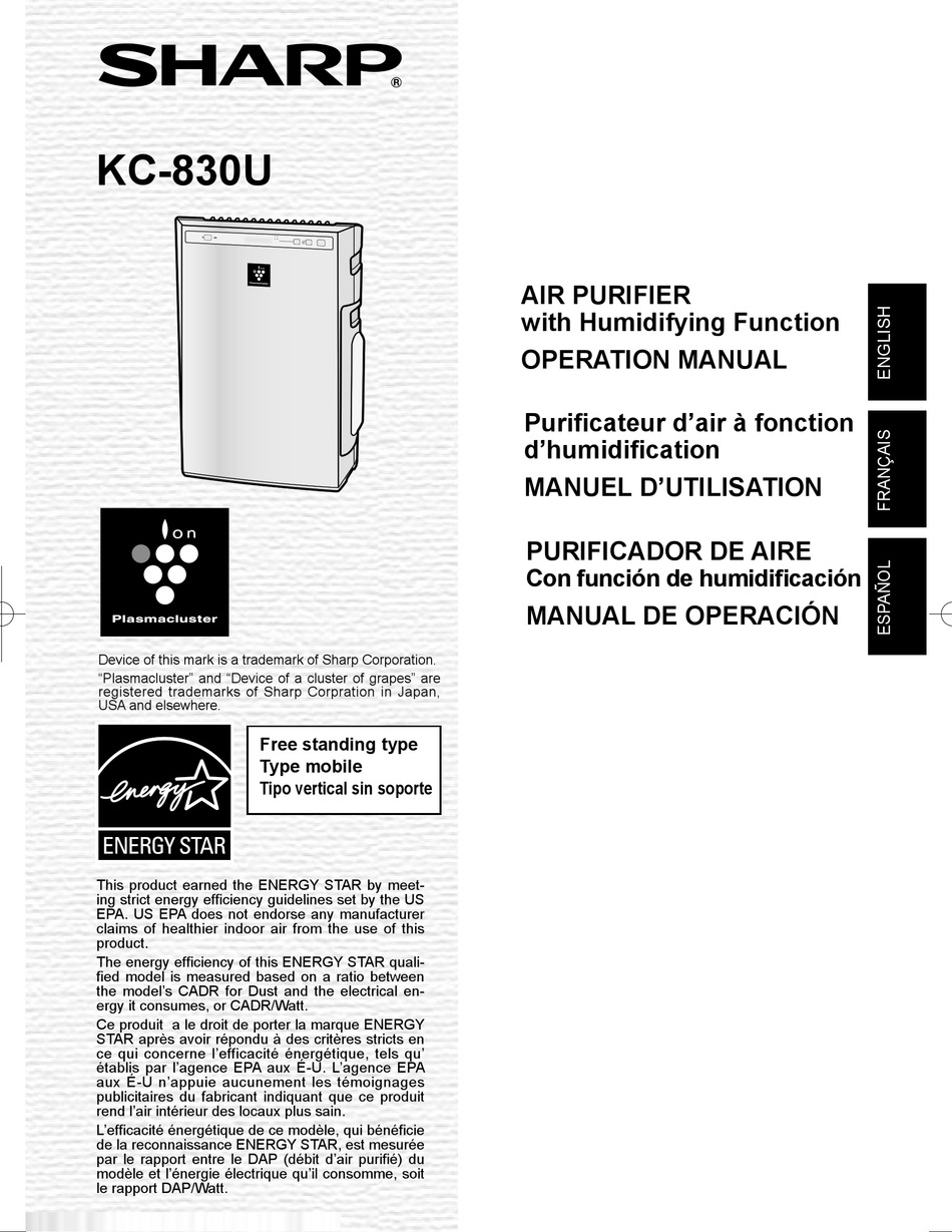 sharp air purifier kc 830u