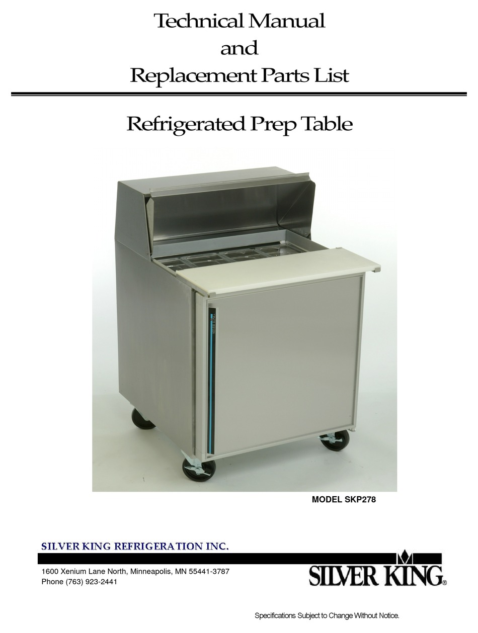 SILVER KING SKP278 TECHNICAL MANUAL AND REPLACEMENT PARTS LIST Pdf