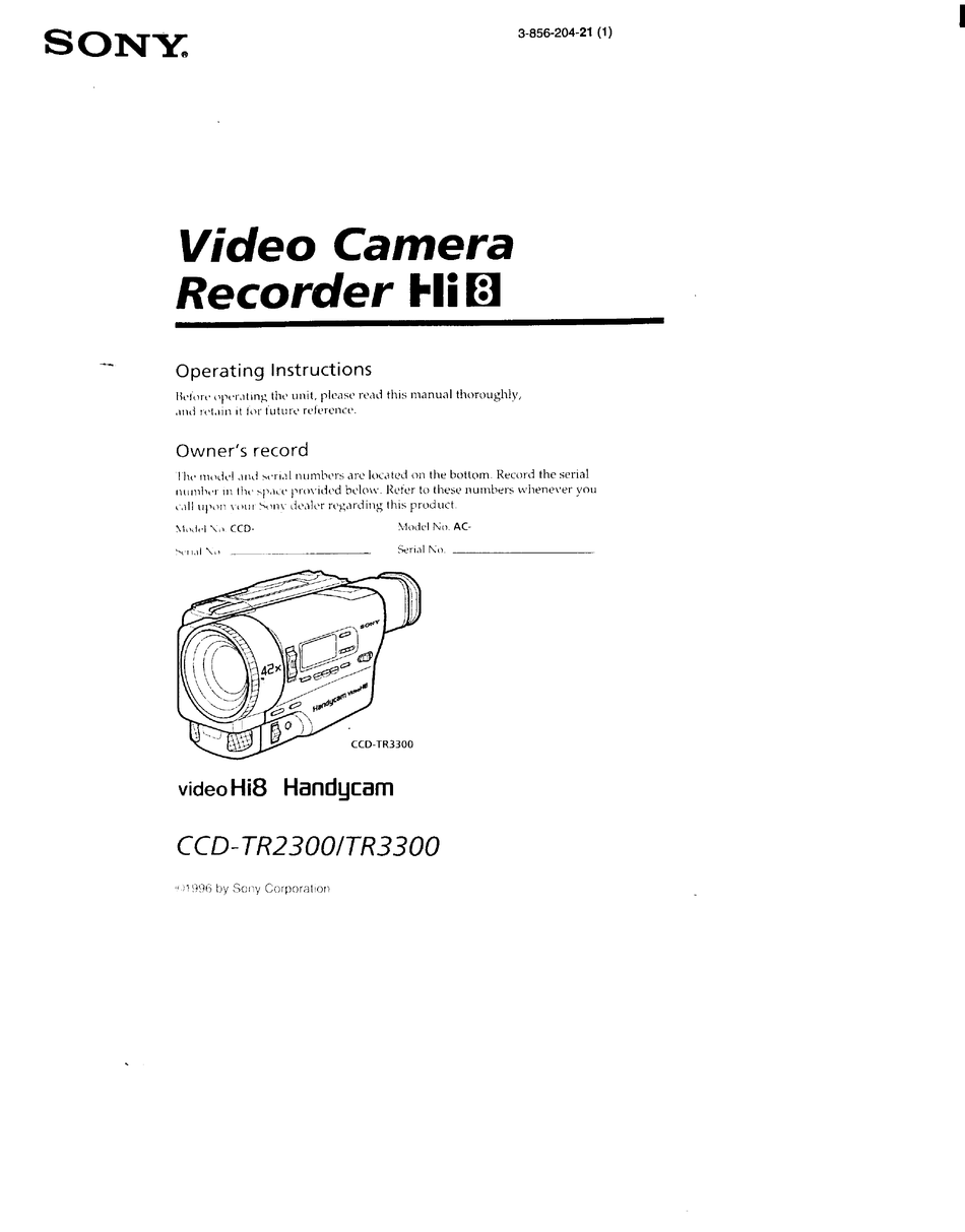 SONY HANDYCAM CCD-TR23 OPERATING INSTRUCTIONS MANUAL Pdf Download