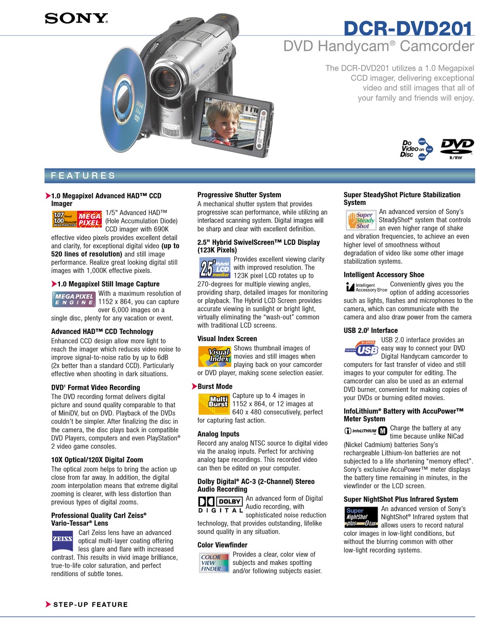 SONY HANDYCAM DCR-DVD201 BROCHURE Pdf Download | ManualsLib