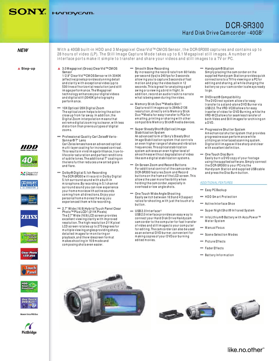 SONY HANDYCAM DCR-SR300 SYSTEM MANUAL Pdf Download | ManualsLib