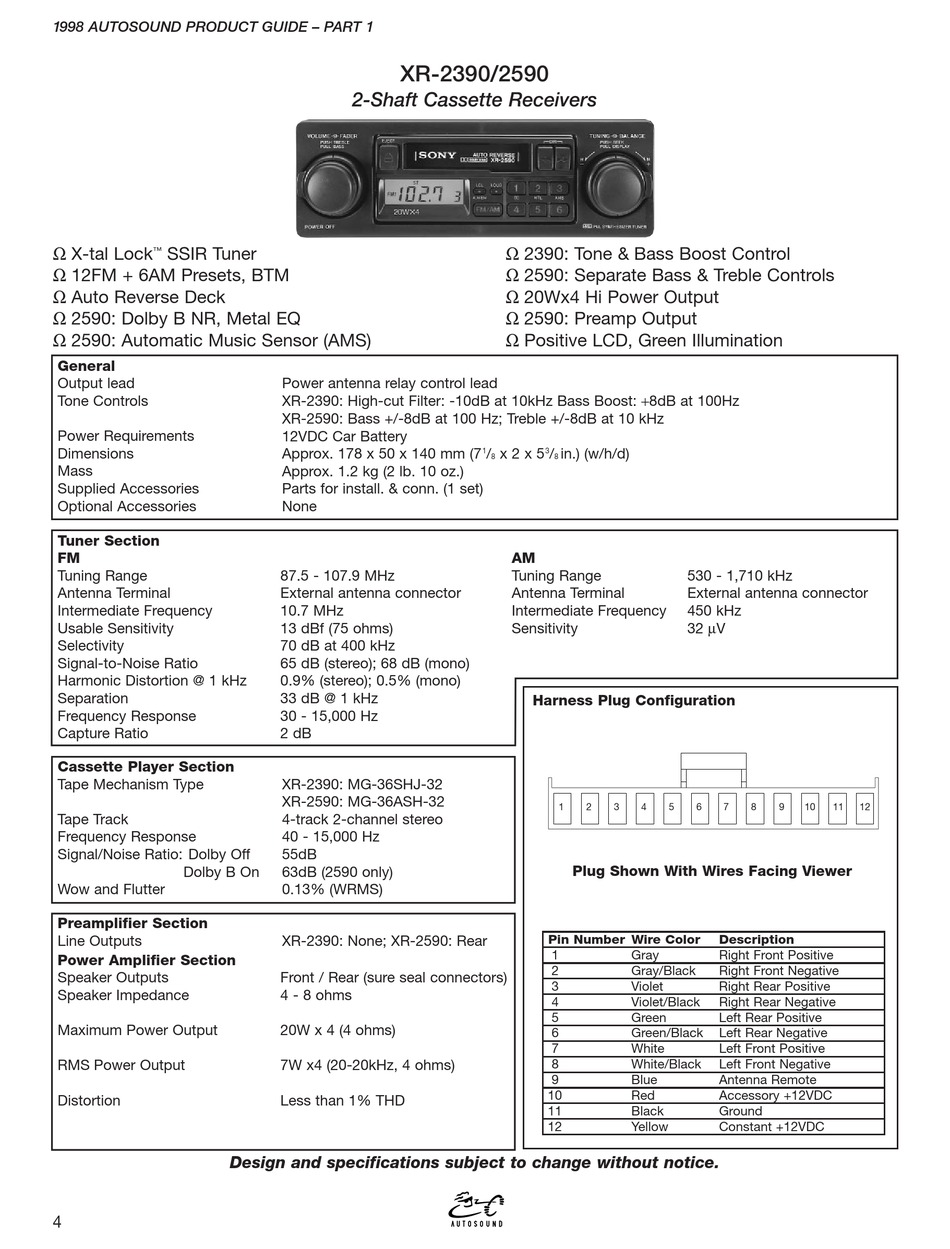 SONY XR2390 SPECIFICATIONS Pdf Download ManualsLib