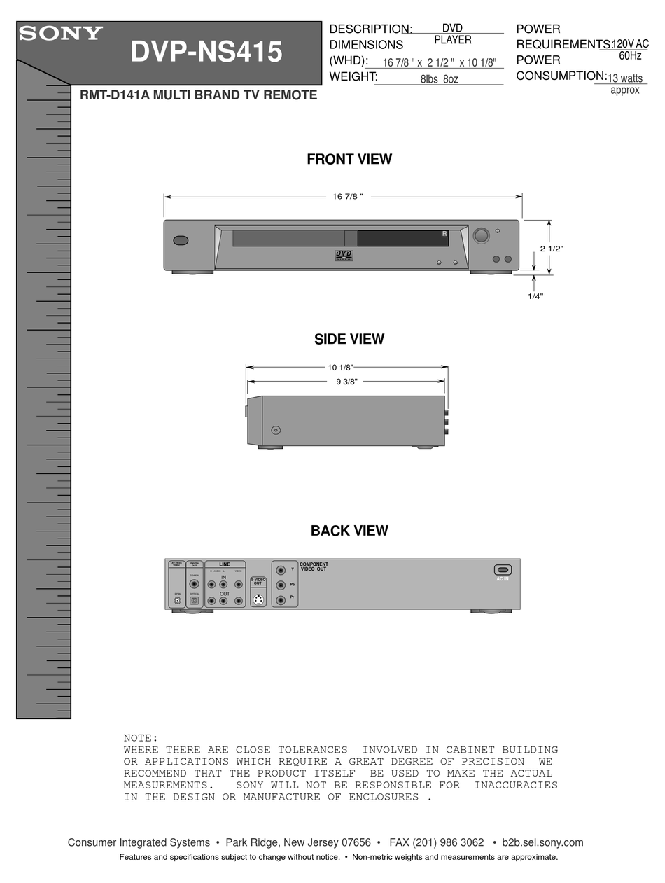 SONY DVP-NS415 PRODUCT VIEW Pdf Download | ManualsLib