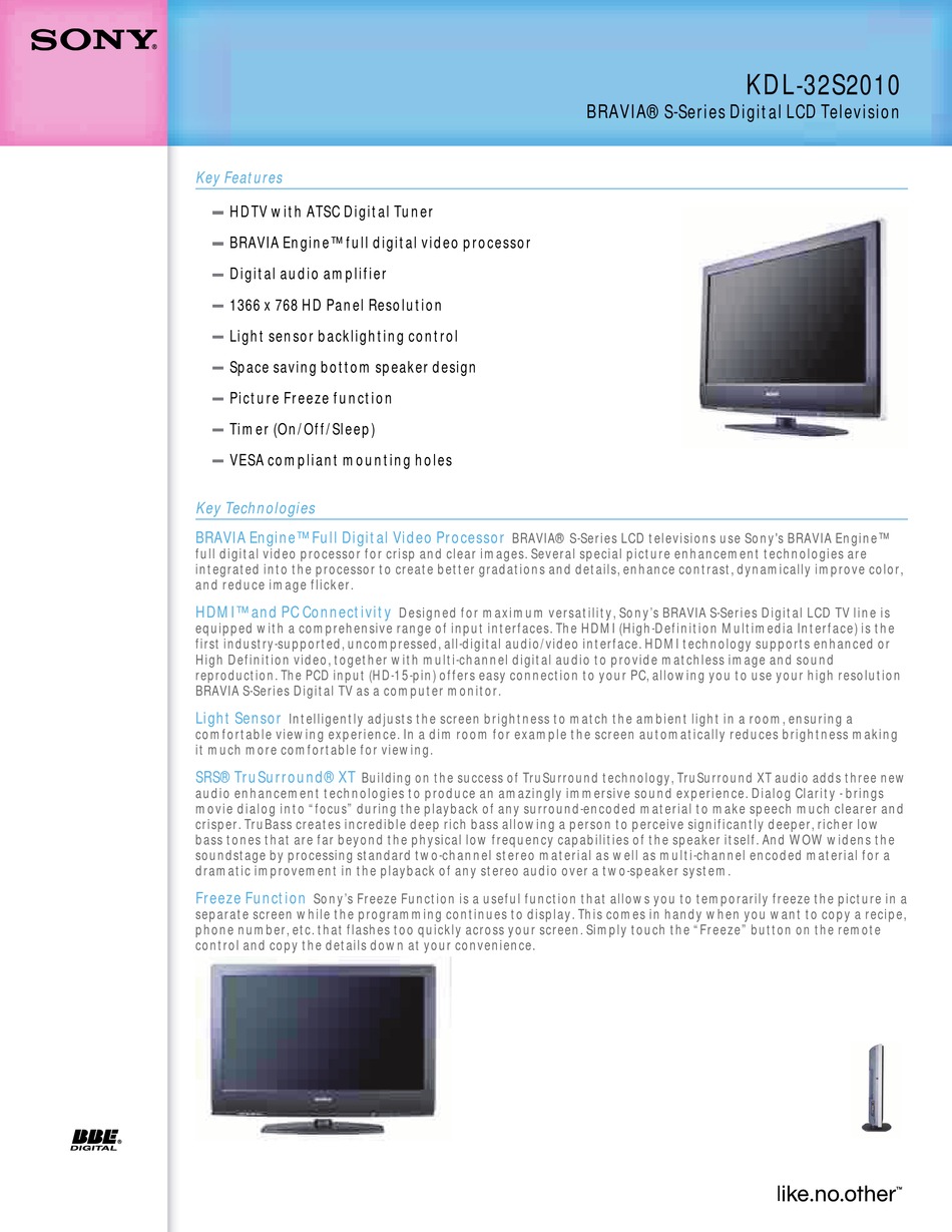 Бравиа кдл. Sony Bravia KDL-32s2010. Характеристики телевизора сони бравиаклд 32л4000. Sony Bravia KDL VGA 2010. Инструкция телевизор Sony 32w503a.