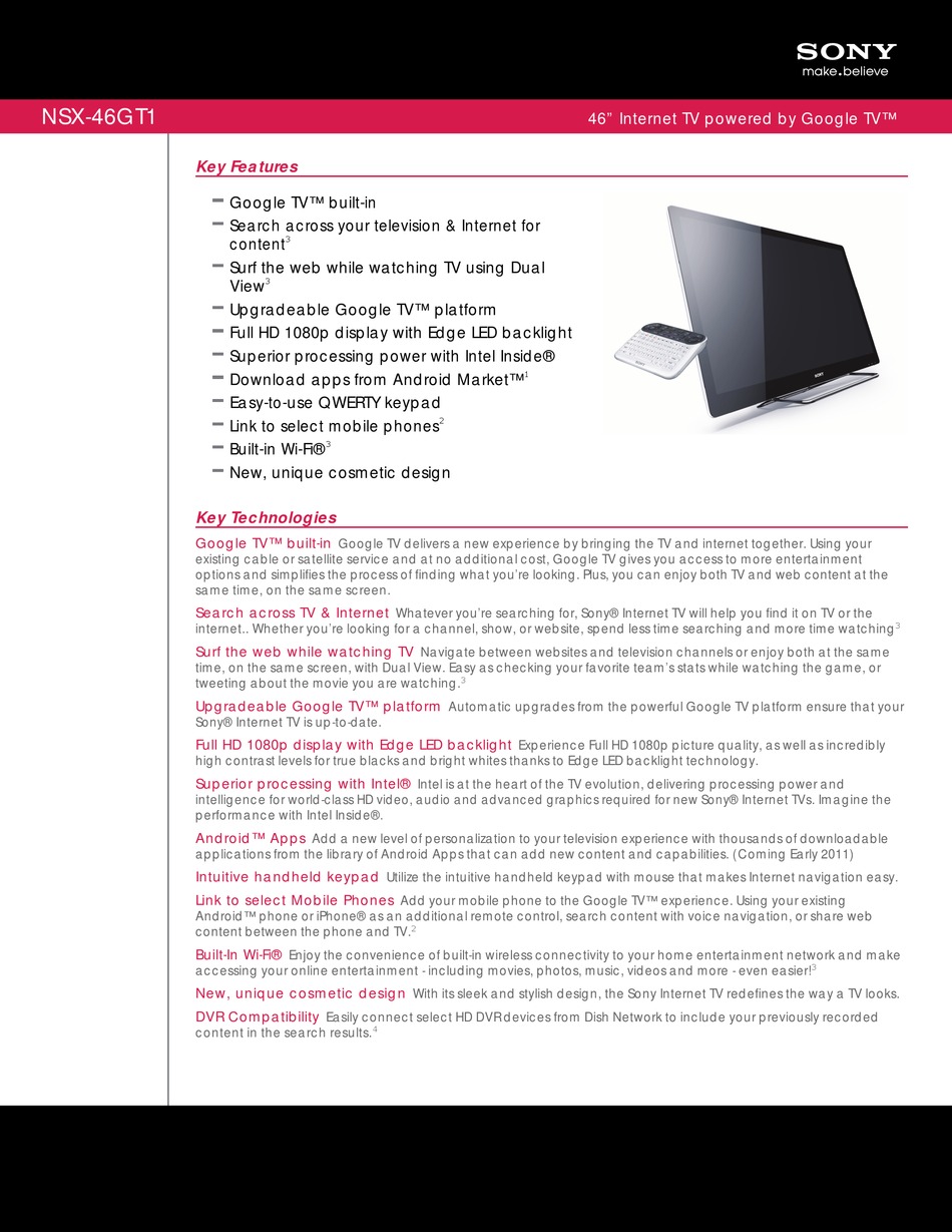 SONY NSX46GT1 SPECIFICATIONS Pdf Download ManualsLib