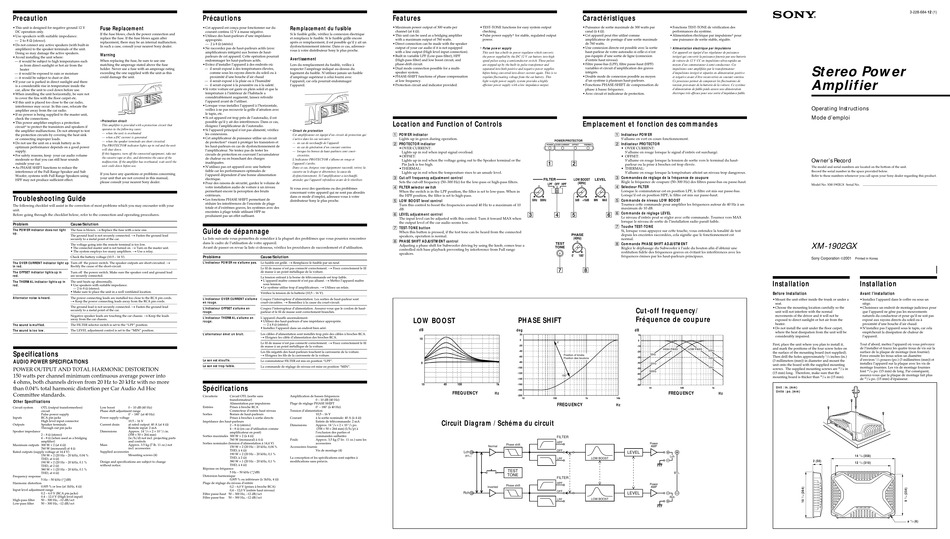 SONY XM1902GX OPERATING INSTRUCTIONS Pdf Download ManualsLib