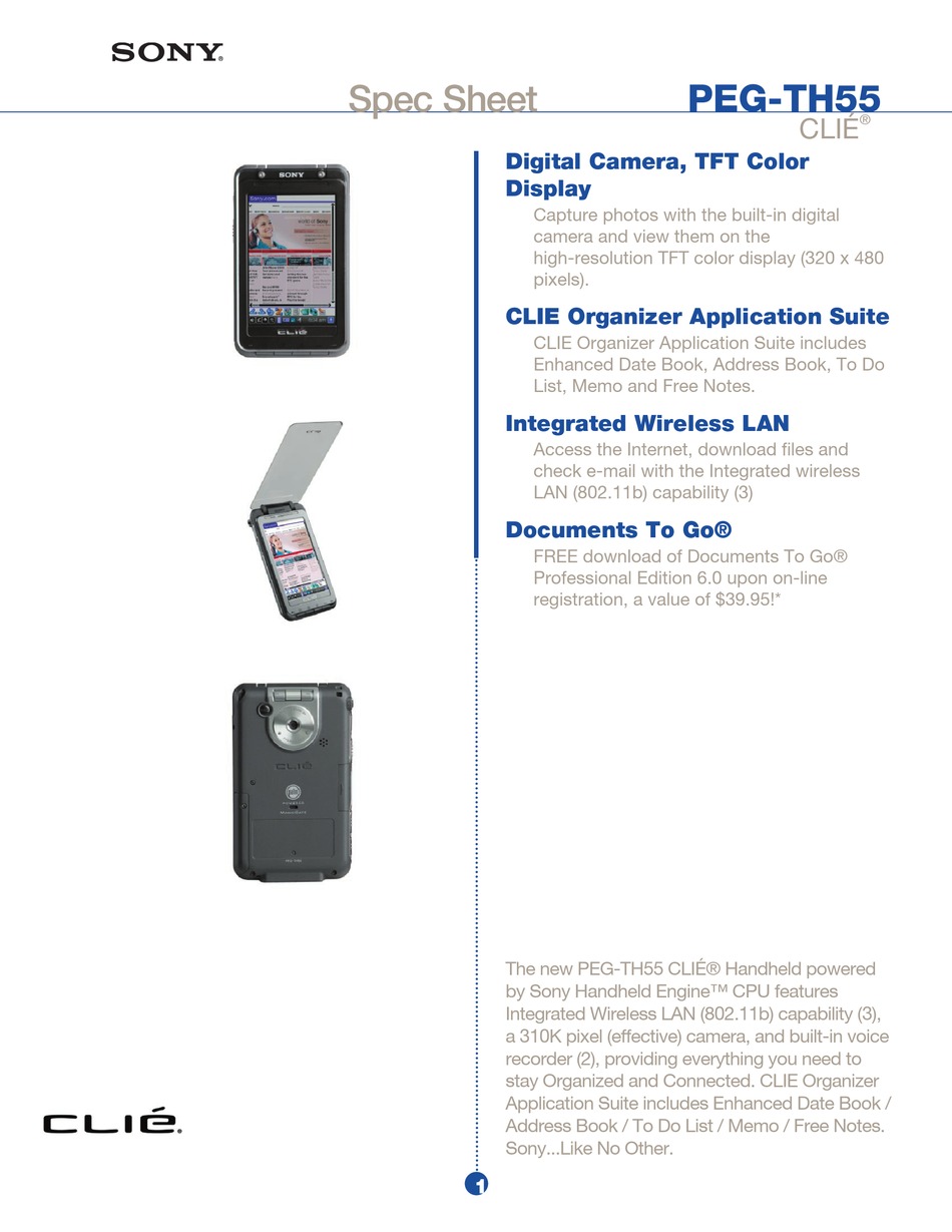 SONY CLIE PEG TH55 SPEC SHEET Pdf Download ManualsLib SONY CLIE PEG TH55 SPEC SHEET Pdf Download ManualsLib