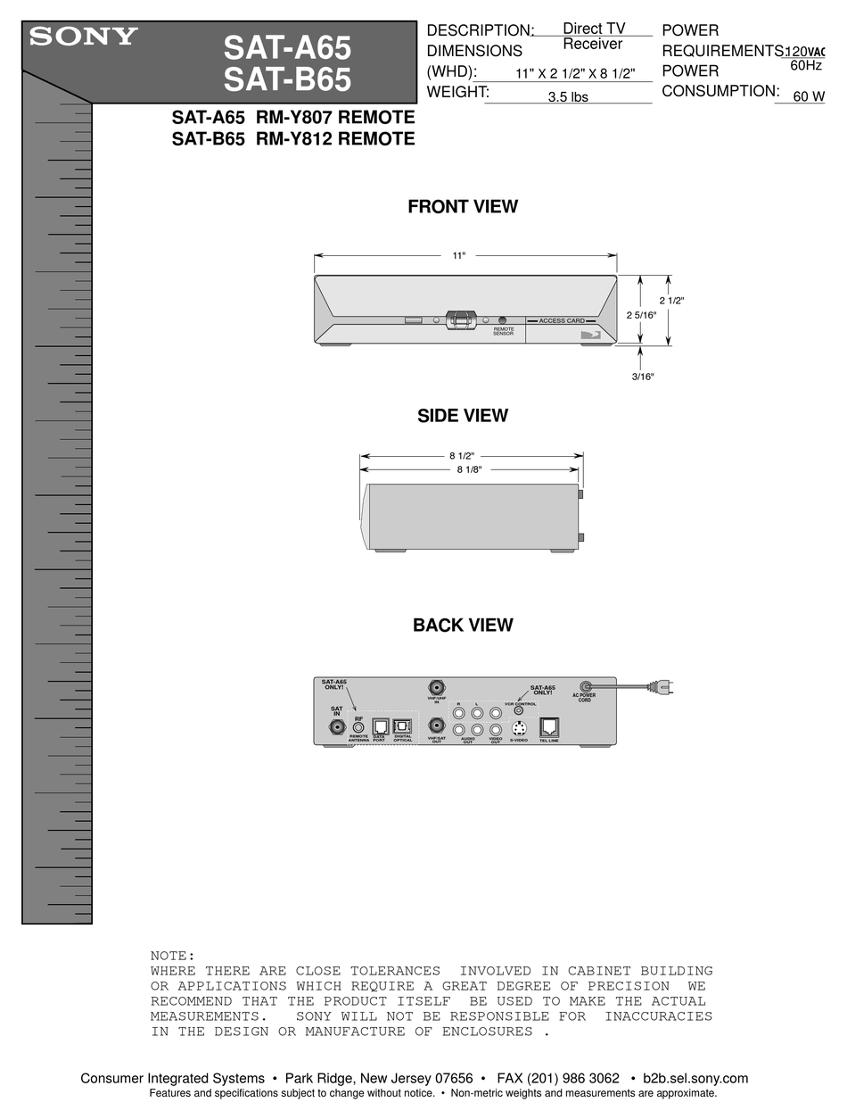 SONY SAT-A65 DIMENSION MANUAL Pdf Download | ManualsLib