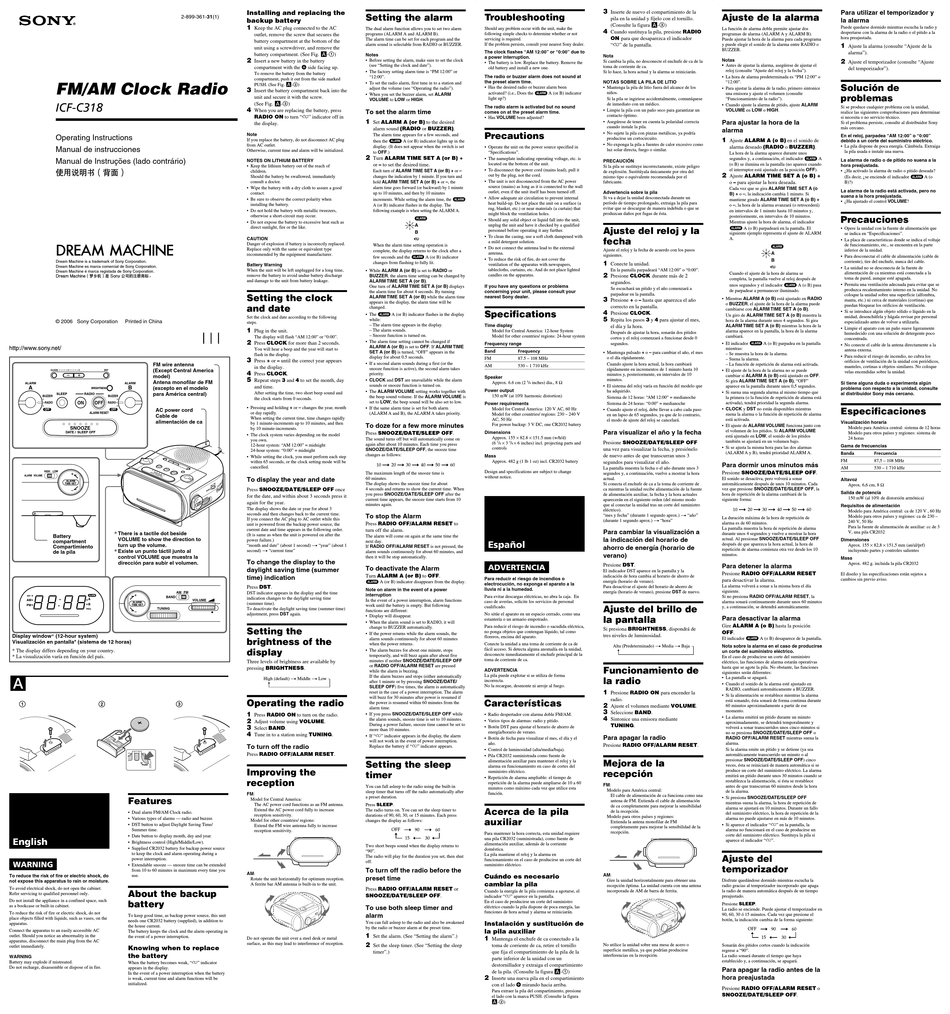 Sony Icf C318 Manual : Sony Icf C318 Operating Instructions 1002676 ...