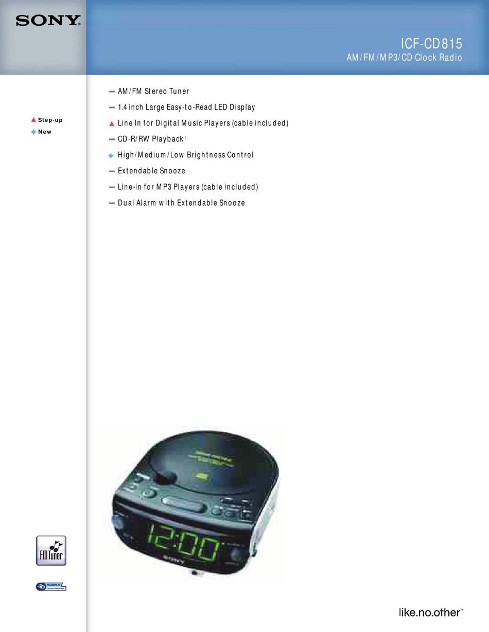 SONY ICFCD815 SPECIFICATION SHEET Pdf Download ManualsLib