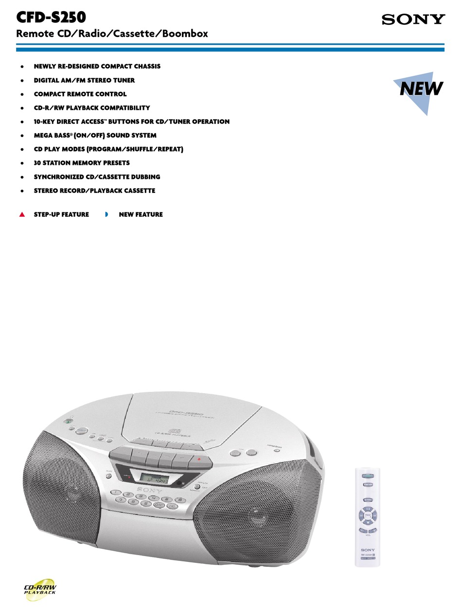 SONY CFD-S250 SPECIFICATION SHEET Pdf Download | ManualsLib