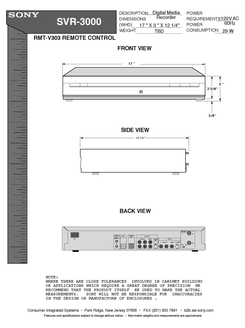 SONY SVR-3000 PRODUCT VIEW Pdf Download | ManualsLib