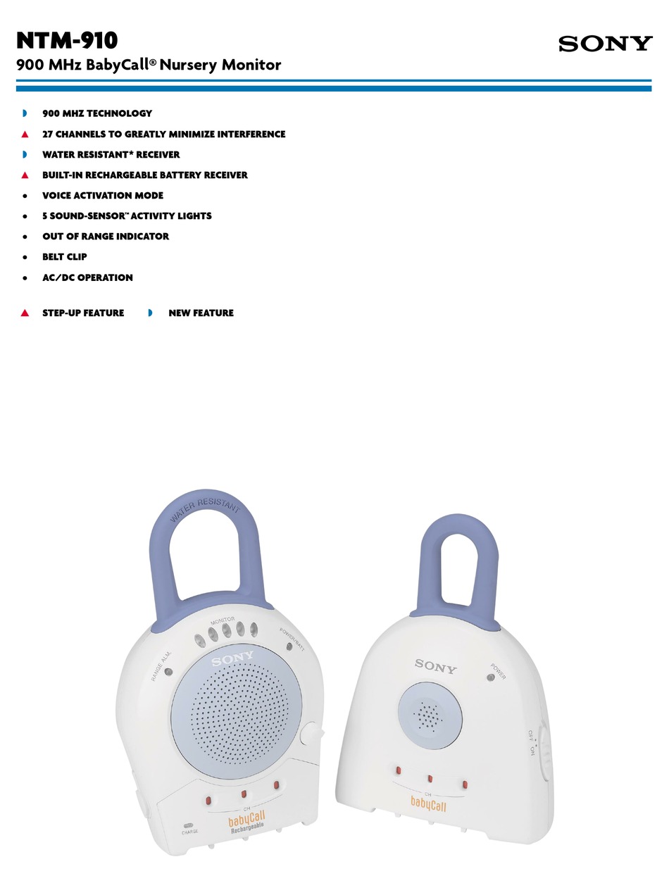 NTM-910 Water Resistant Rechargeable Babycall Baby Monitor & Receiver Sony 