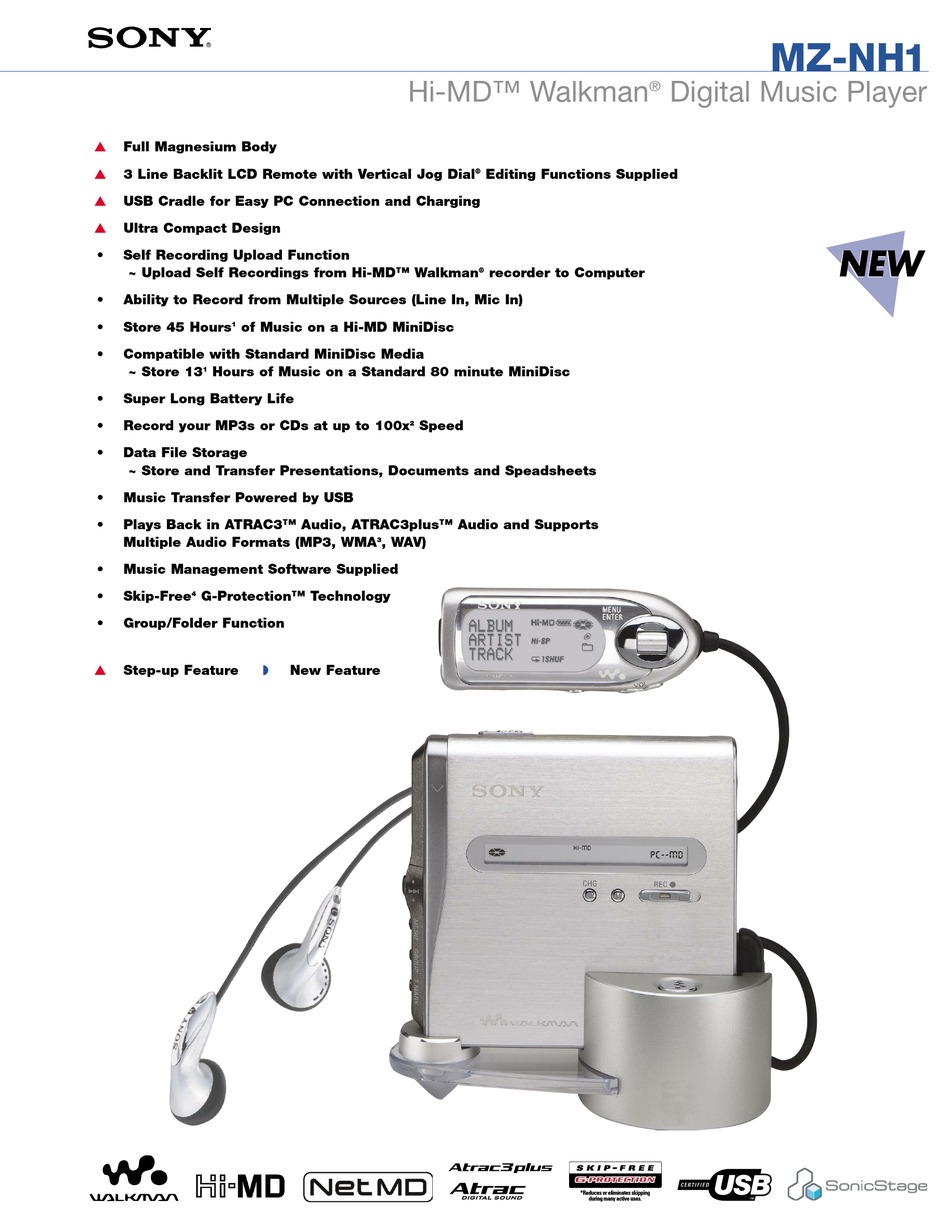 Specifications - Sony Hi-MD Walkman MZ-NH1 Specification Sheet