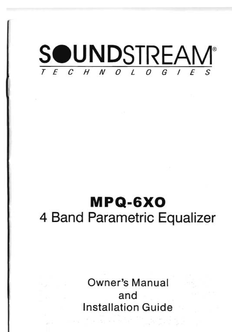 SOUNDSTREAM MPQ-6XO OWNER'S MANUAL AND INSTALLATION MANUAL Pdf Download ...