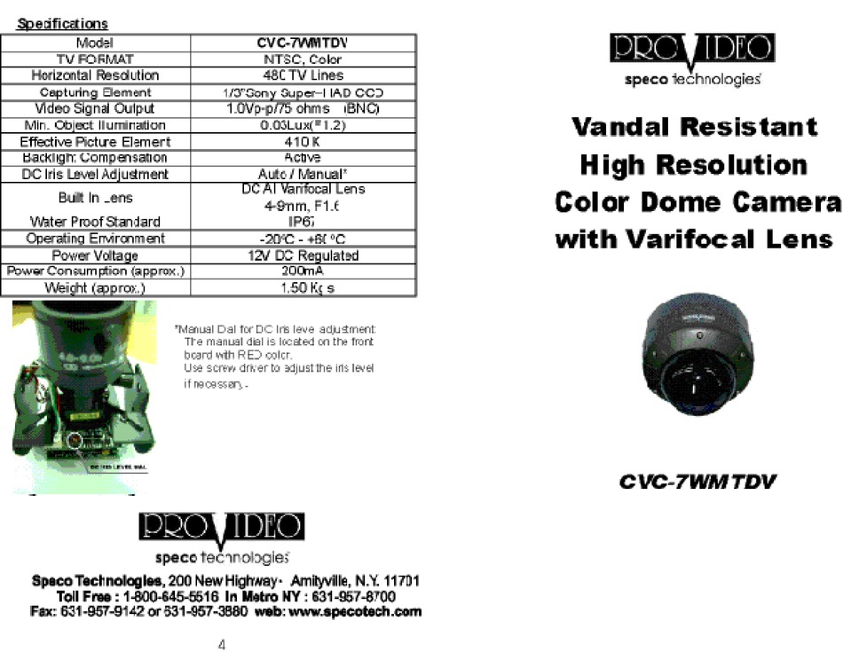 SPECO CVC7WMTDV SPECIFICATIONS Pdf Download ManualsLib