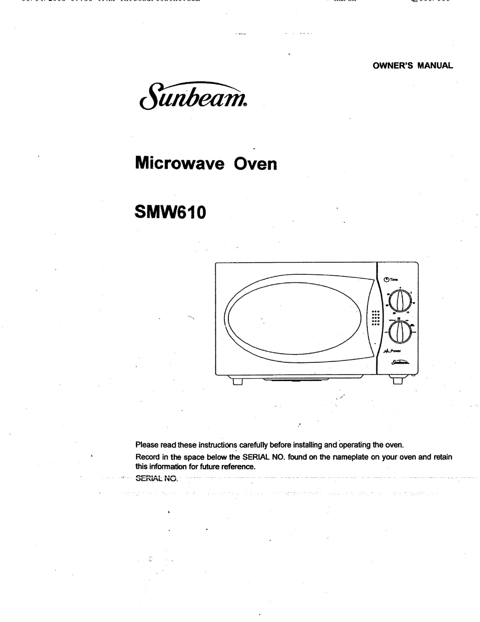 SUNBEAM SMW610 OWNER'S MANUAL Pdf Download ManualsLib