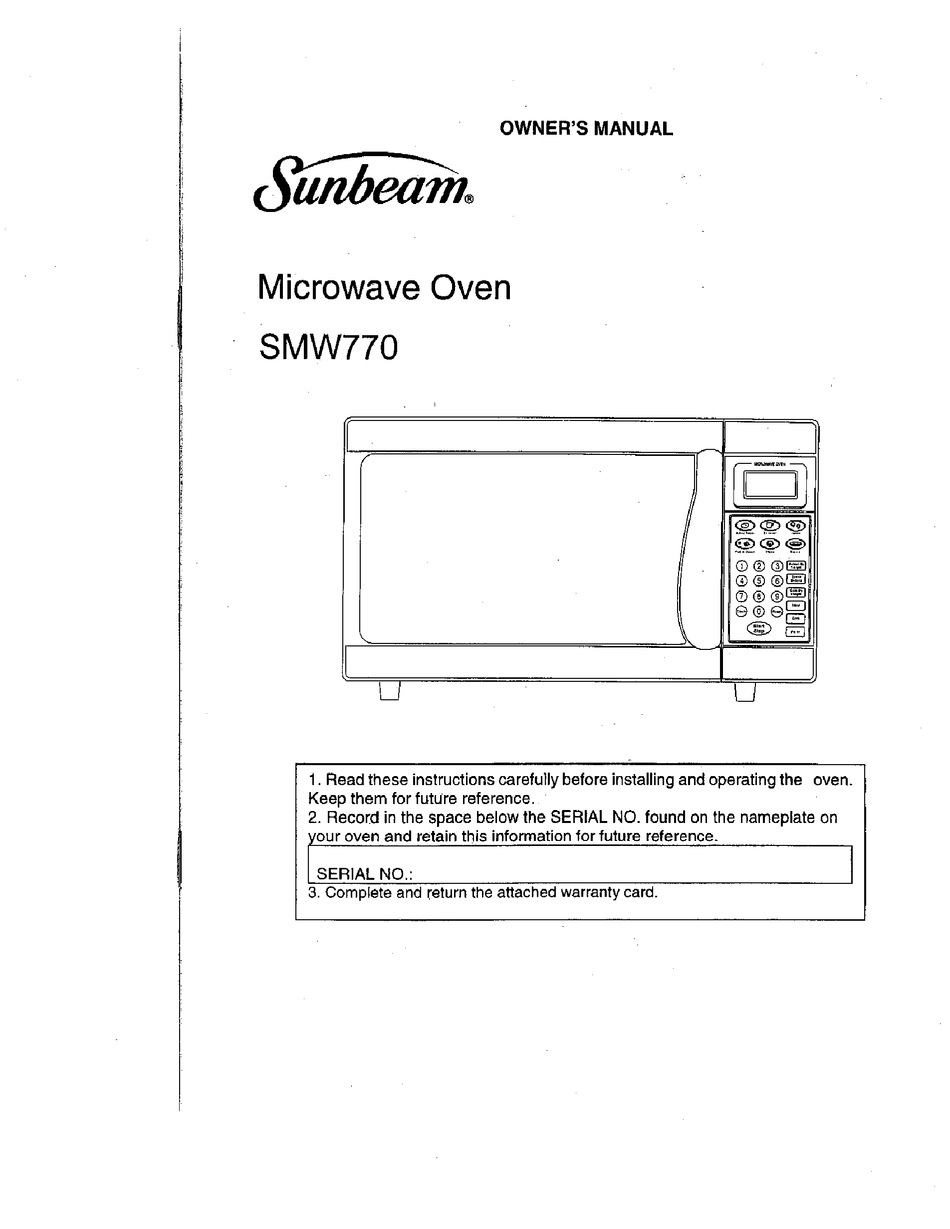 SUNBEAM SMW770 OWNER'S MANUAL Pdf Download ManualsLib