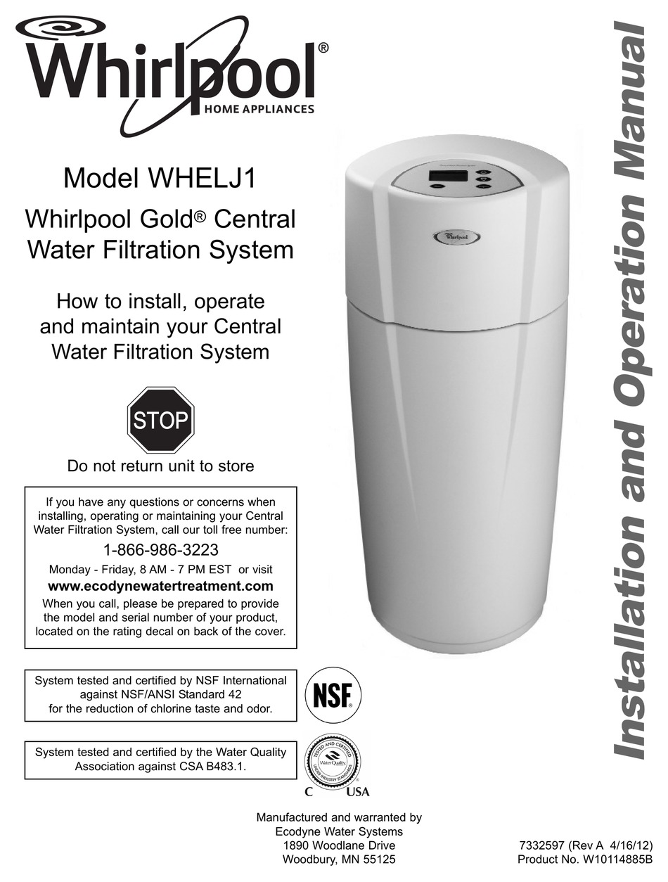 whirlpool gold water filtration system