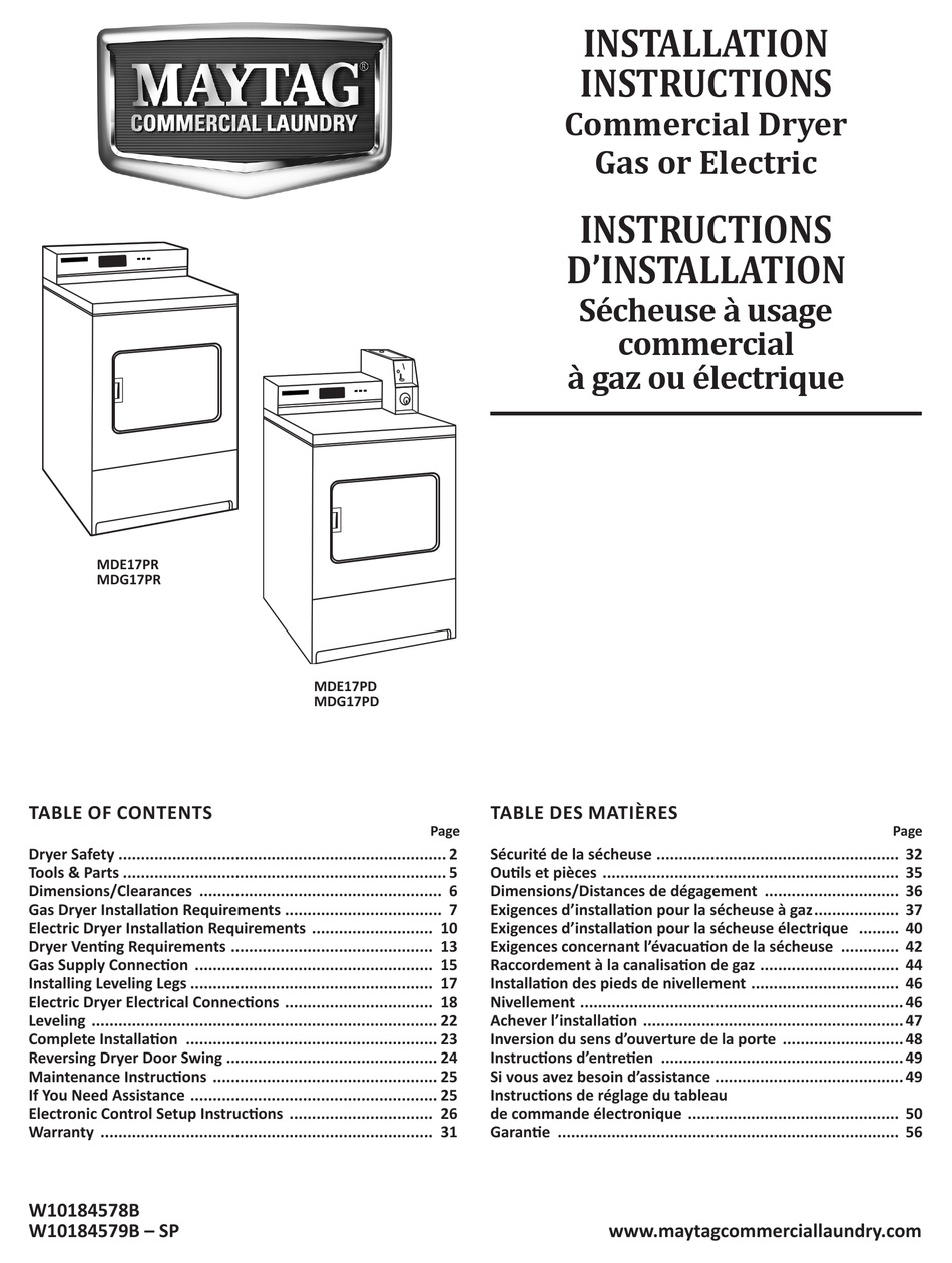 MAYTAG MDE17PDAYW INSTALLATION INSTRUCTIONS MANUAL Pdf Download