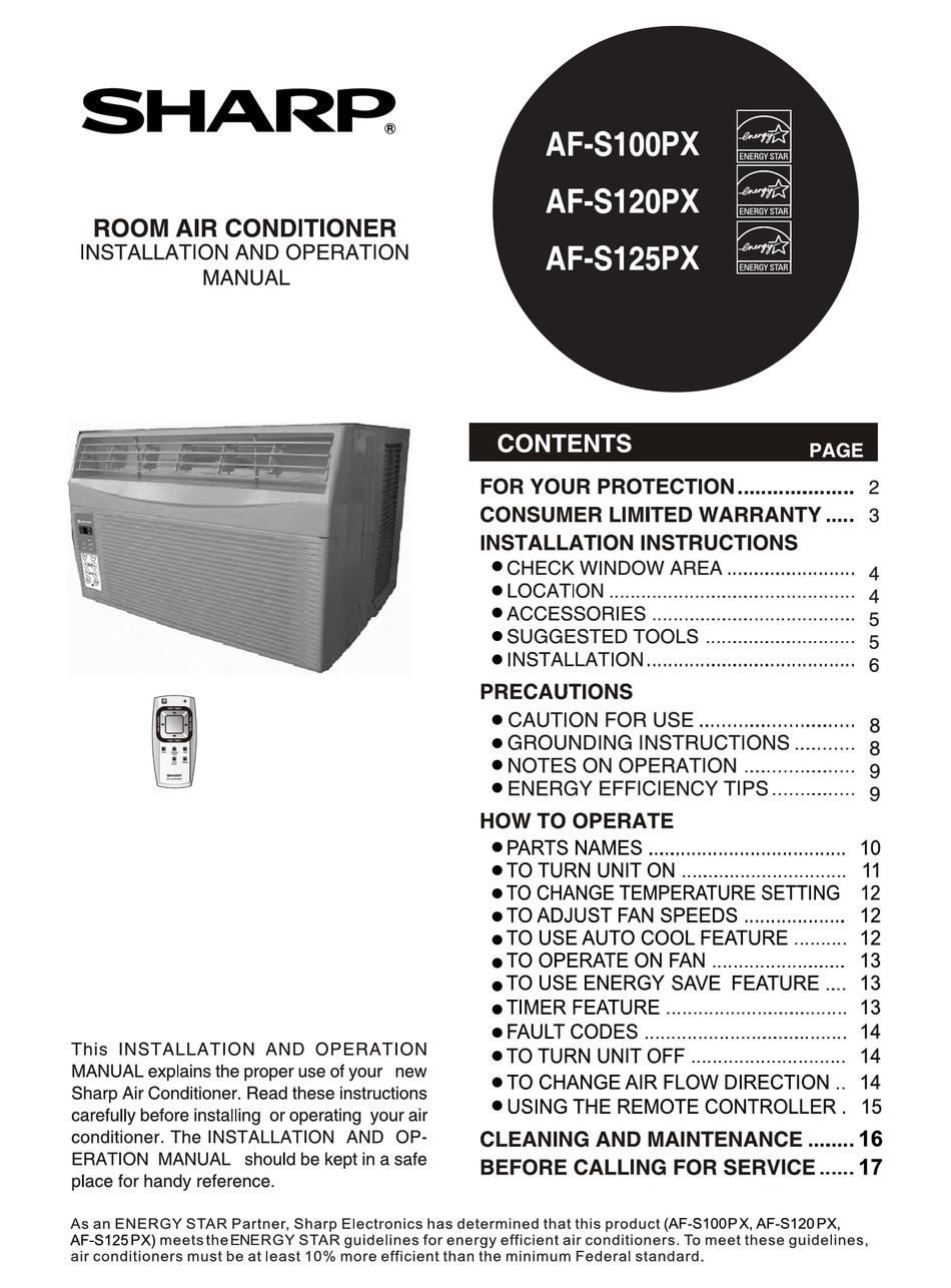 SHARP AFS100PX INSTALLATION AND OPERATION MANUAL Pdf Download ManualsLib