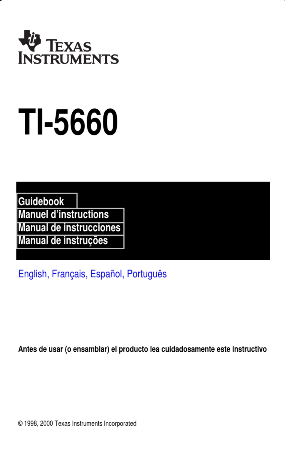 TEXAS INSTRUMENTS TI5660 MANUAL BOOK Pdf Download ManualsLib