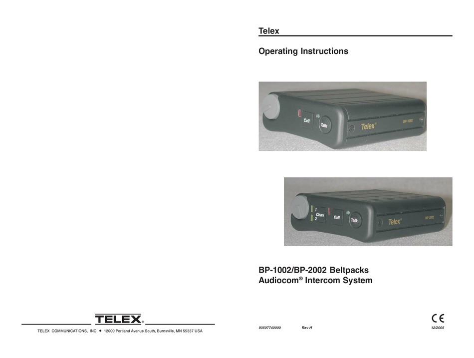 TELEX BP1002 OPERATING INSTRUCTIONS MANUAL Pdf Download ManualsLib