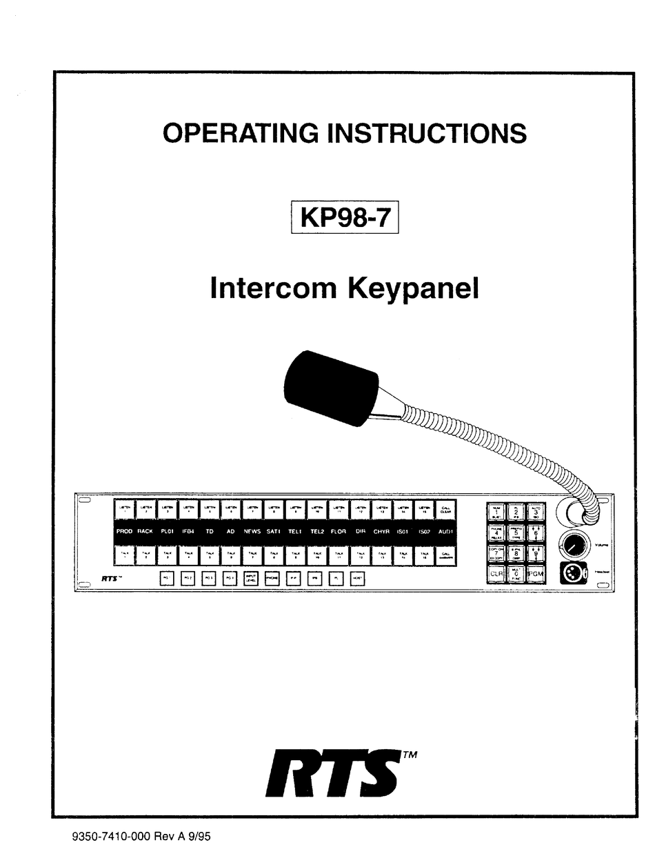 RTS KP-98 OPERATION INSTRUCTION MANUAL Pdf Download | ManualsLib