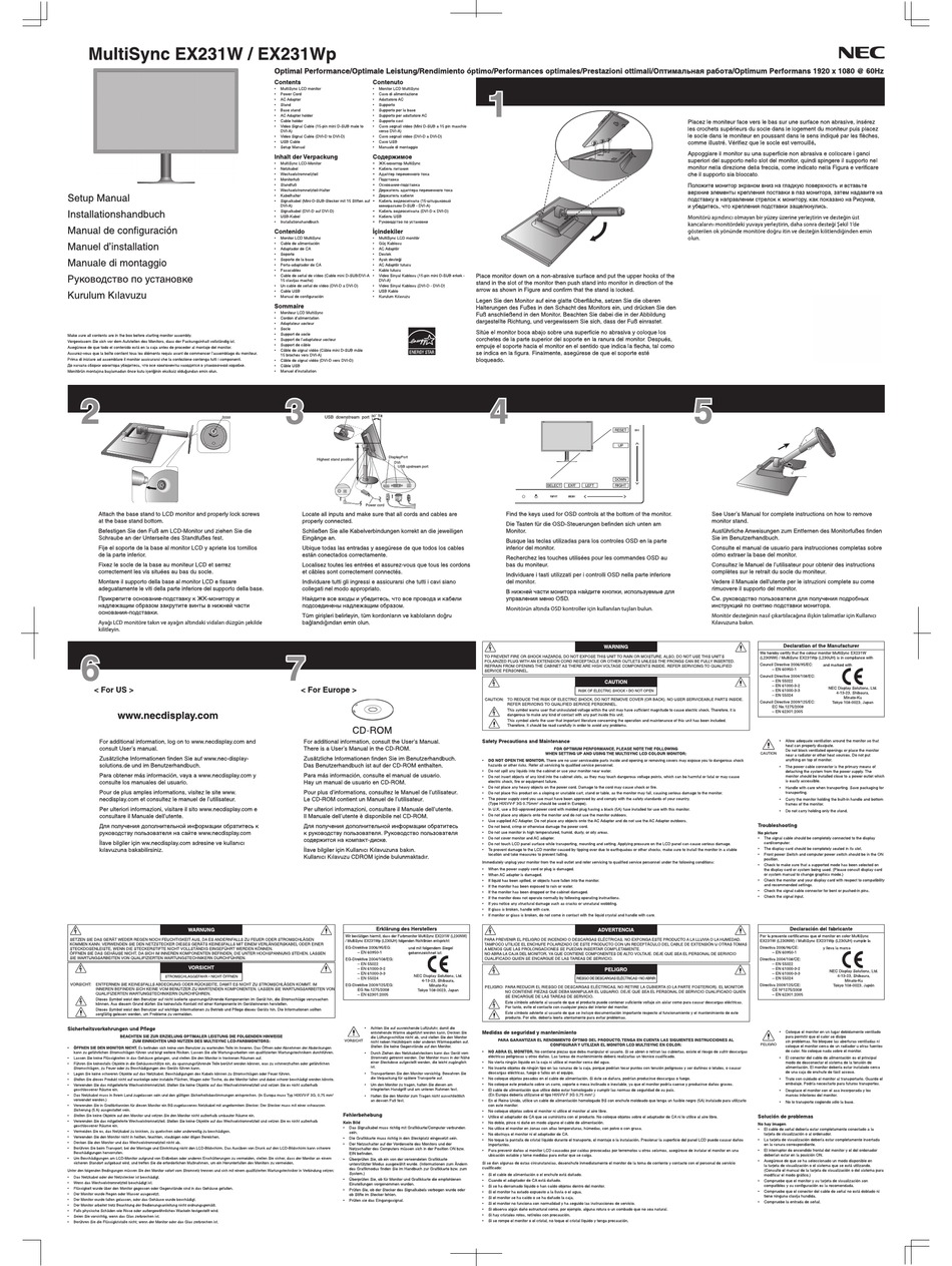 NEC MULTISYNC EX231WP USER MANUAL Pdf Download | ManualsLib