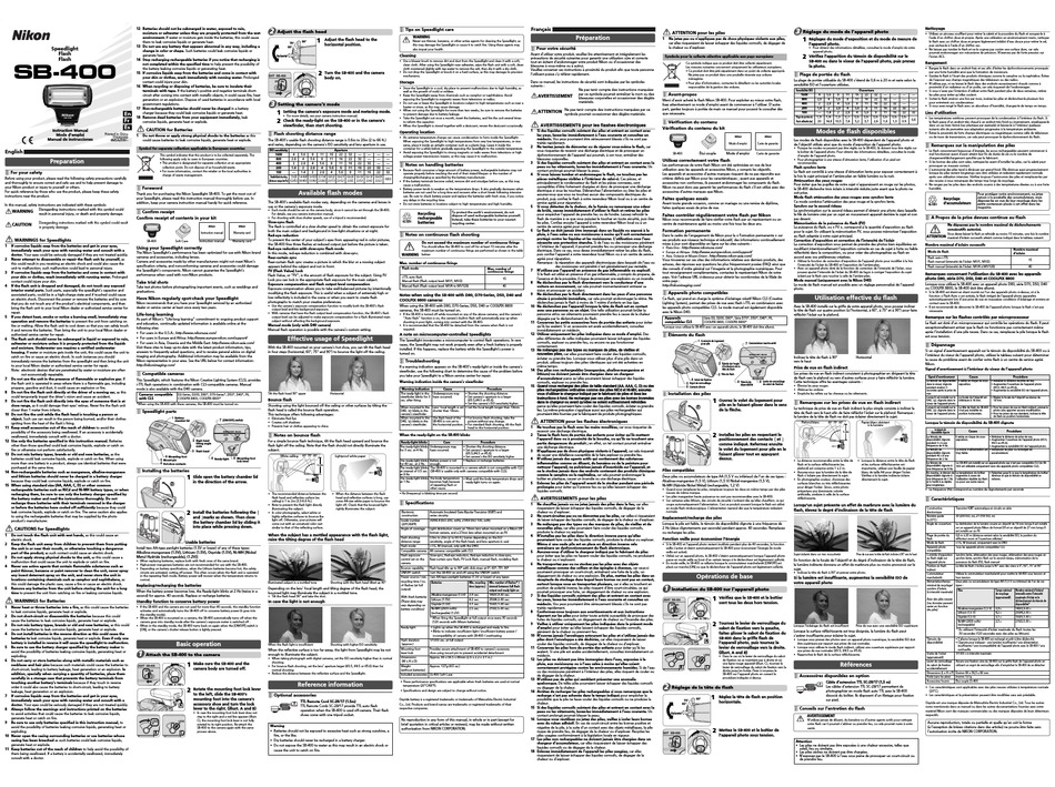 NIKON SPEEDLIGHT SB400 INSTRUCTION MANUAL Pdf Download ManualsLib