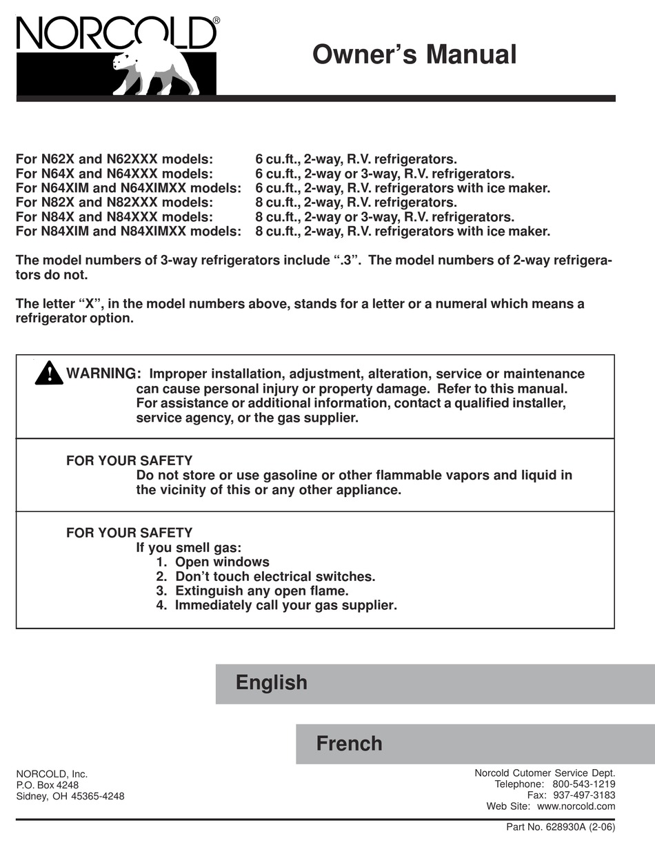 NORCOLD N621 OWNER'S MANUAL Pdf Download | ManualsLib