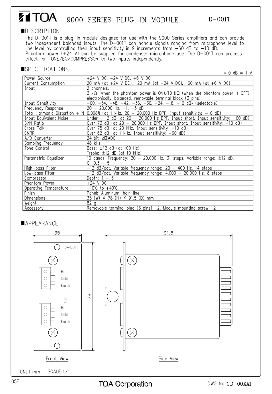 TOA D-001T SPECIFICATIONS Pdf Download | ManualsLib