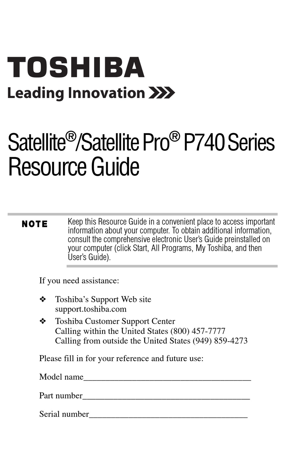 TOSHIBA SATELLITE P740-BT4G22 RESOURCE MANUAL Pdf Download | ManualsLib