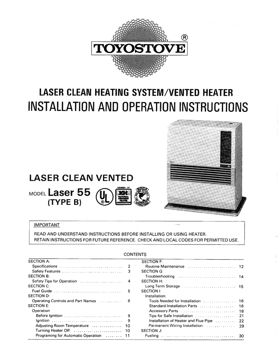 TOYOSTOVE LASER 55 TYPE B USER MANUAL Pdf Download ManualsLib