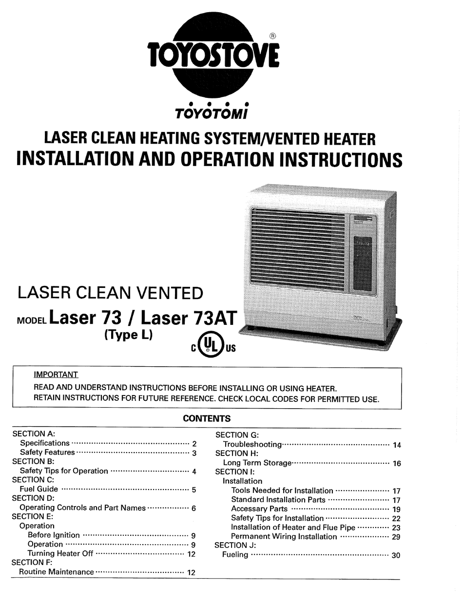 TOYOSTOVE LASER 73 TYPE L USER MANUAL Pdf Download ManualsLib