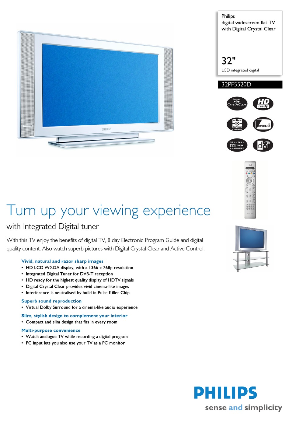 PHILIPS 32PF5520D SPECIFICATION SHEET Pdf Download