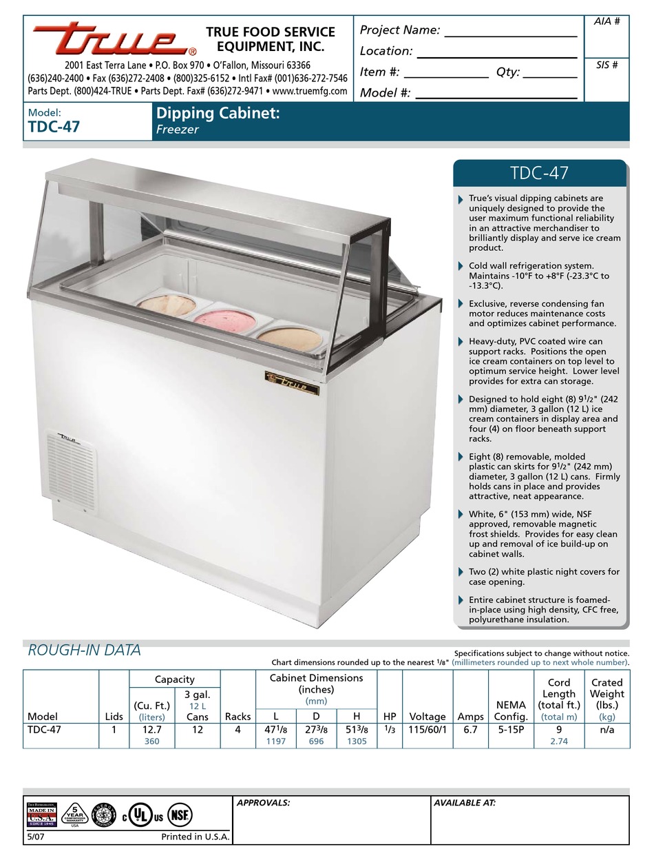 True Tdc 47 Specifications Pdf Download Manualslib 7248